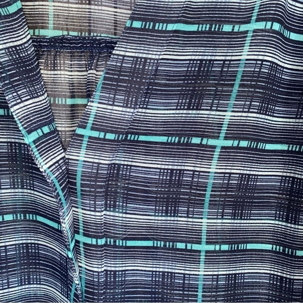 Loft Sheer Multi Blue Plaid Popover - Picture 5 of 6